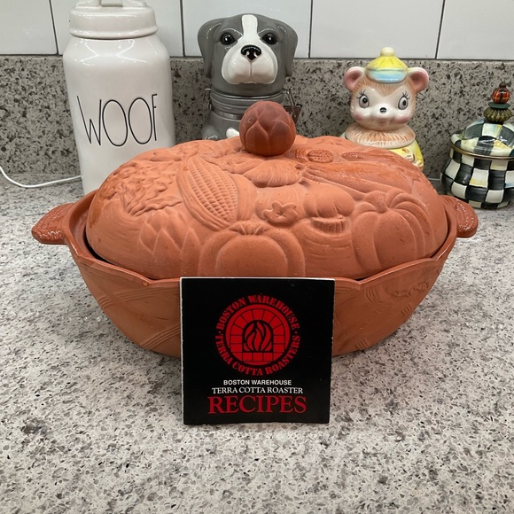 VINTAGE BOSTON WAREHOUSE TERRA COTTA DOUBLE HANDLE DUTCH OVEN BAKING DISH W/LID - Picture 10 of 10